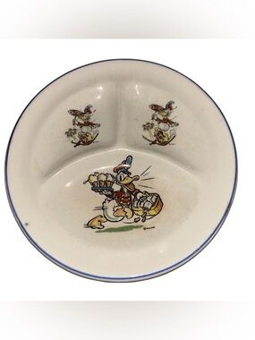1930's DONALD DUCK Ice Cream Patriot China ceramic sectional plate Disney